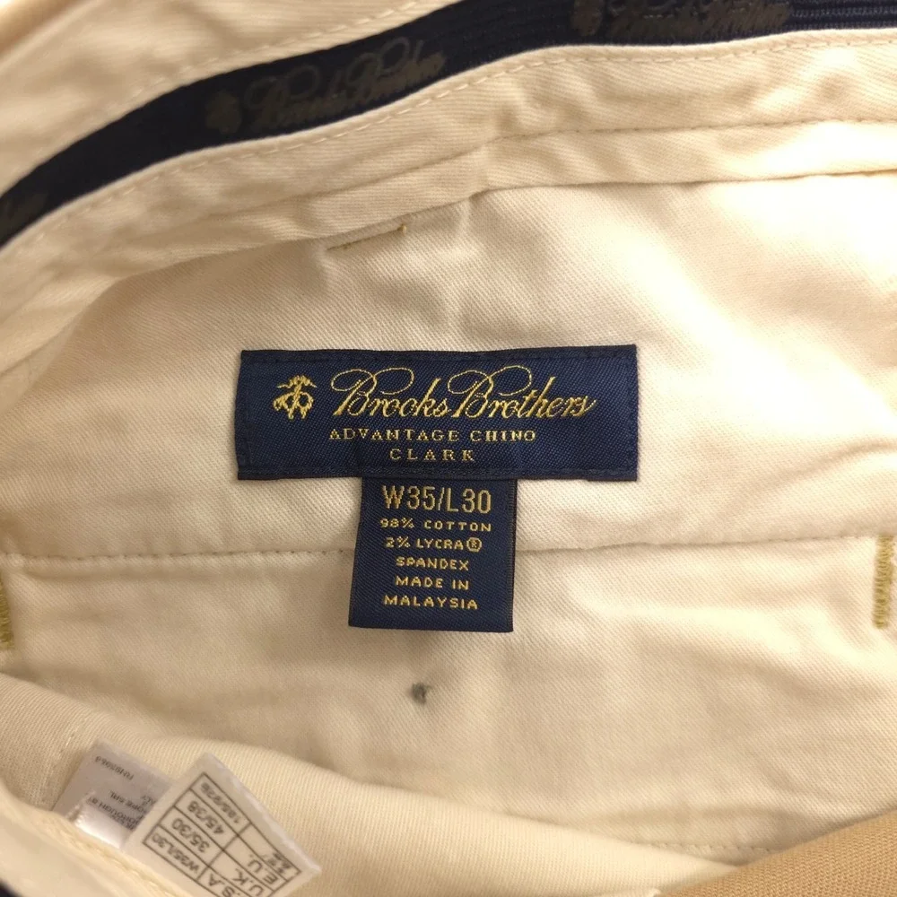 Brooks Brothers Men Chino Pants Clark 35x30 Khaki Advantage Stretch Straight Leg